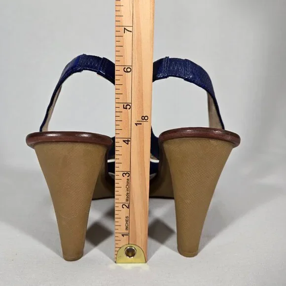 MICHAEL KORS Nautical Blue LEATHER Straps White Trim Slingback Heel Sandals 8.5M - Picture 5 of 16